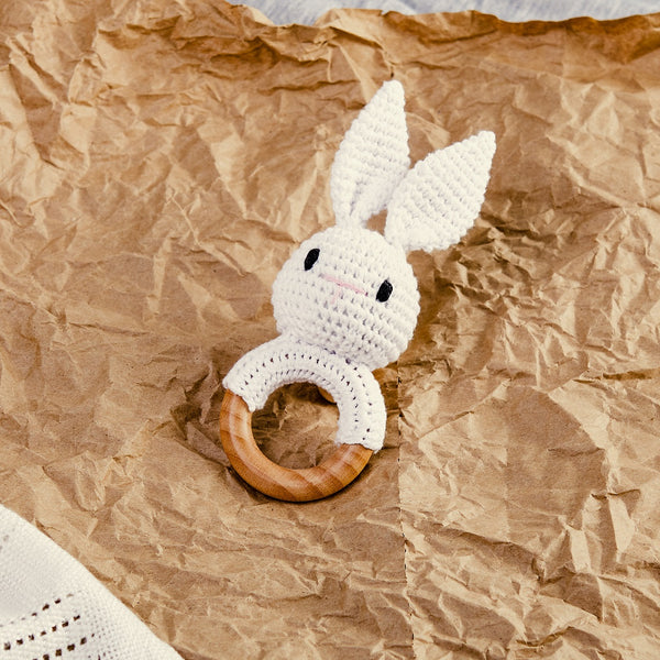 Crochet Rattle Rabbit - White