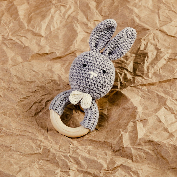 Crochet Rattle Rabbit - Grey