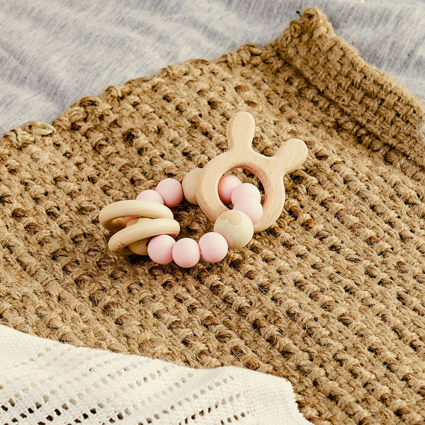 Silicon and Wood Teether - Pink