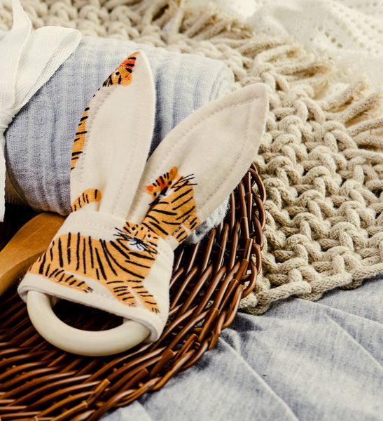 Wood and Cotton Baby Teether - Cream