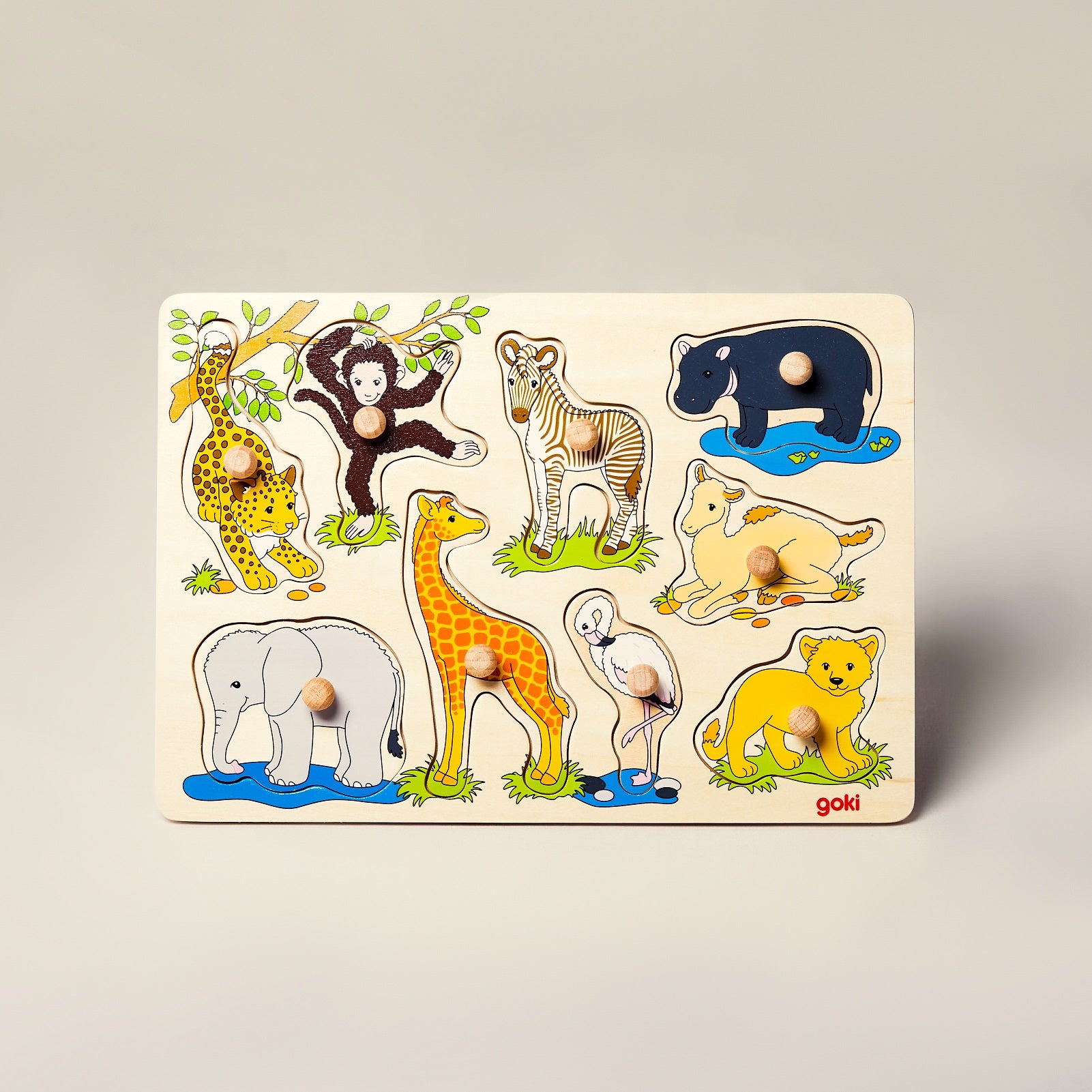 African Animal Wooden Puzzle with knob