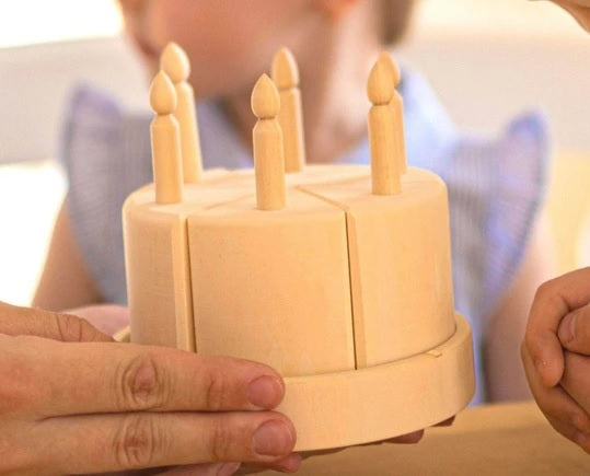 Birthday Wooden Cake with Candles