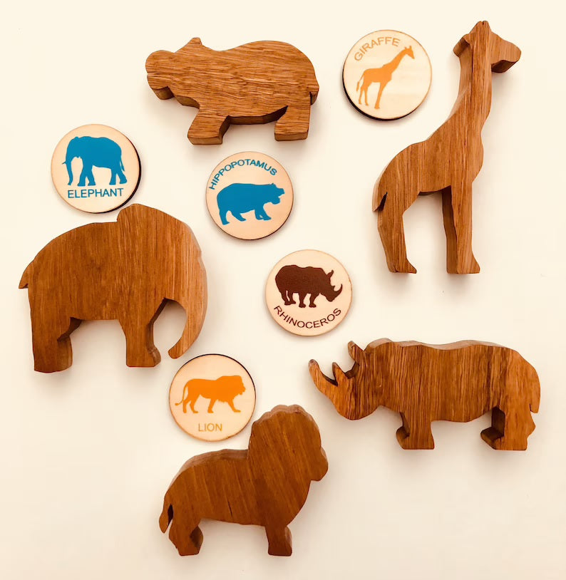 Memory Matching Wooden Animal Discs