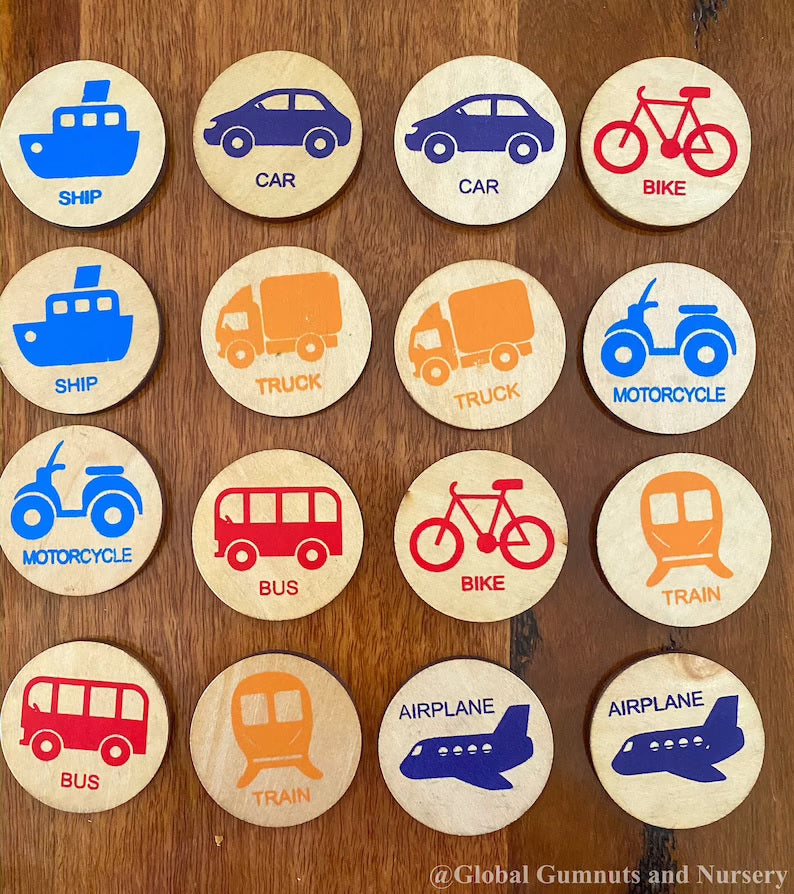 Memory Matching Transport Wooden Discs