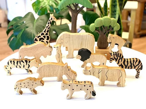 12 pc Extra Large Wooden Animal Safari Set