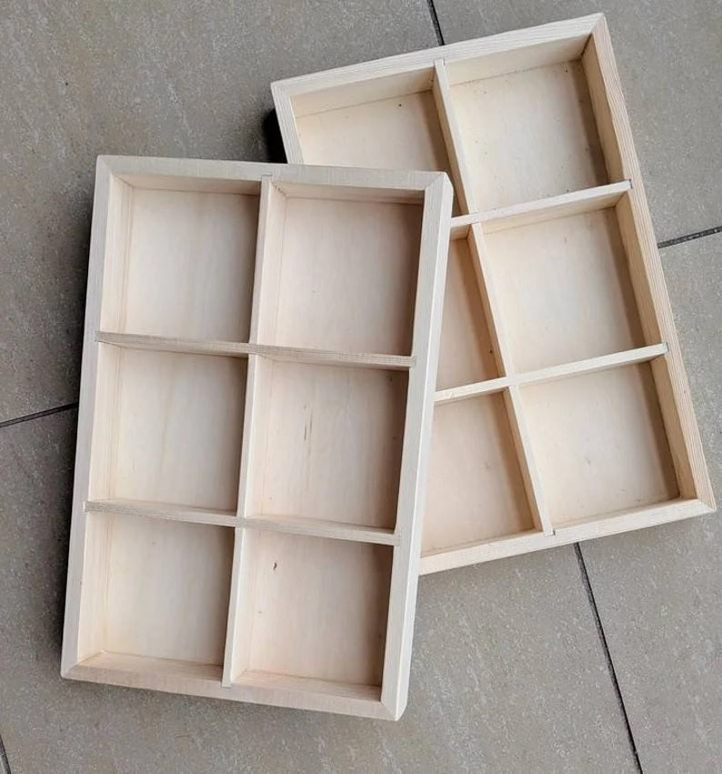 Wooden Sorting Tray Box 6 Dividers