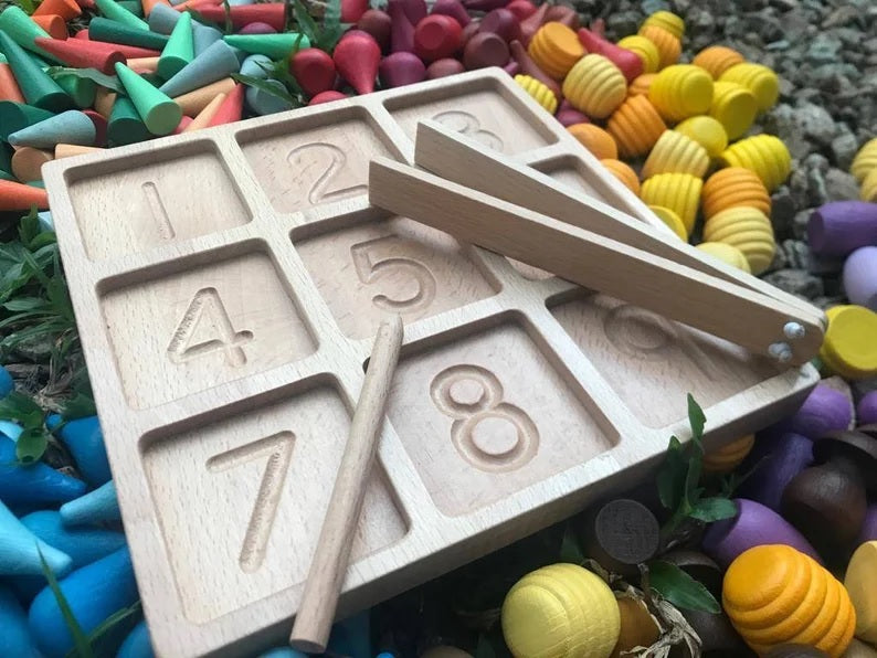 Number Tracing Tablet with Tweezers + Wood Pencil