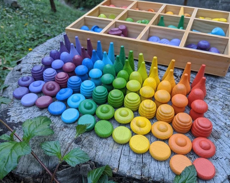 Rainbow Grapat Style Wooden Sensory Play Toys - 162 pc