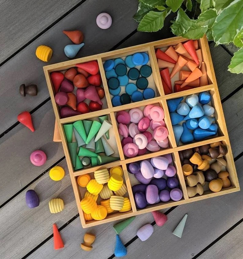 Rainbow Grapat Style Wooden Sensory Play Toys - 81 pc