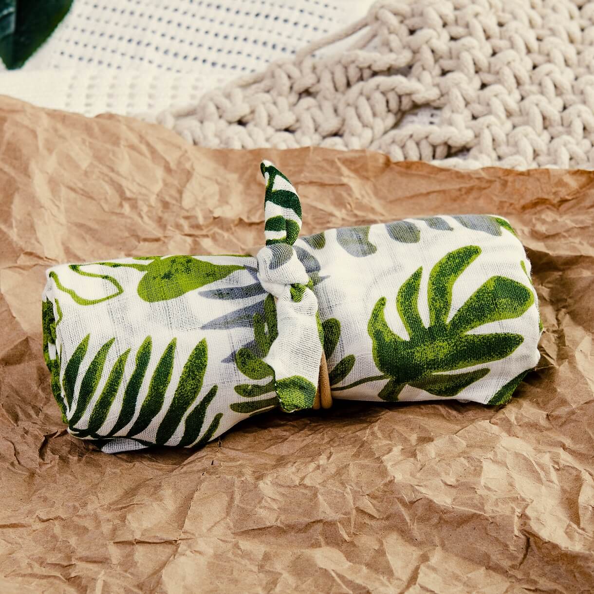 Premium Wrap and Baby Headband - Leaves