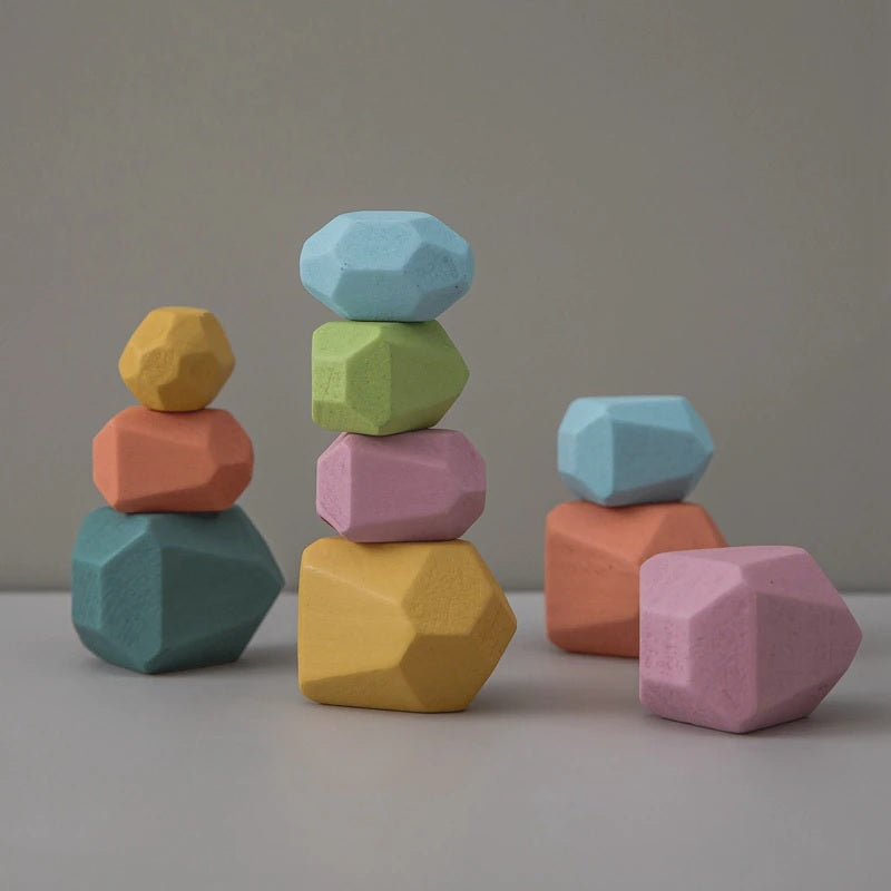 Rainbow Wooden Balancing Pebbles - 10pcs